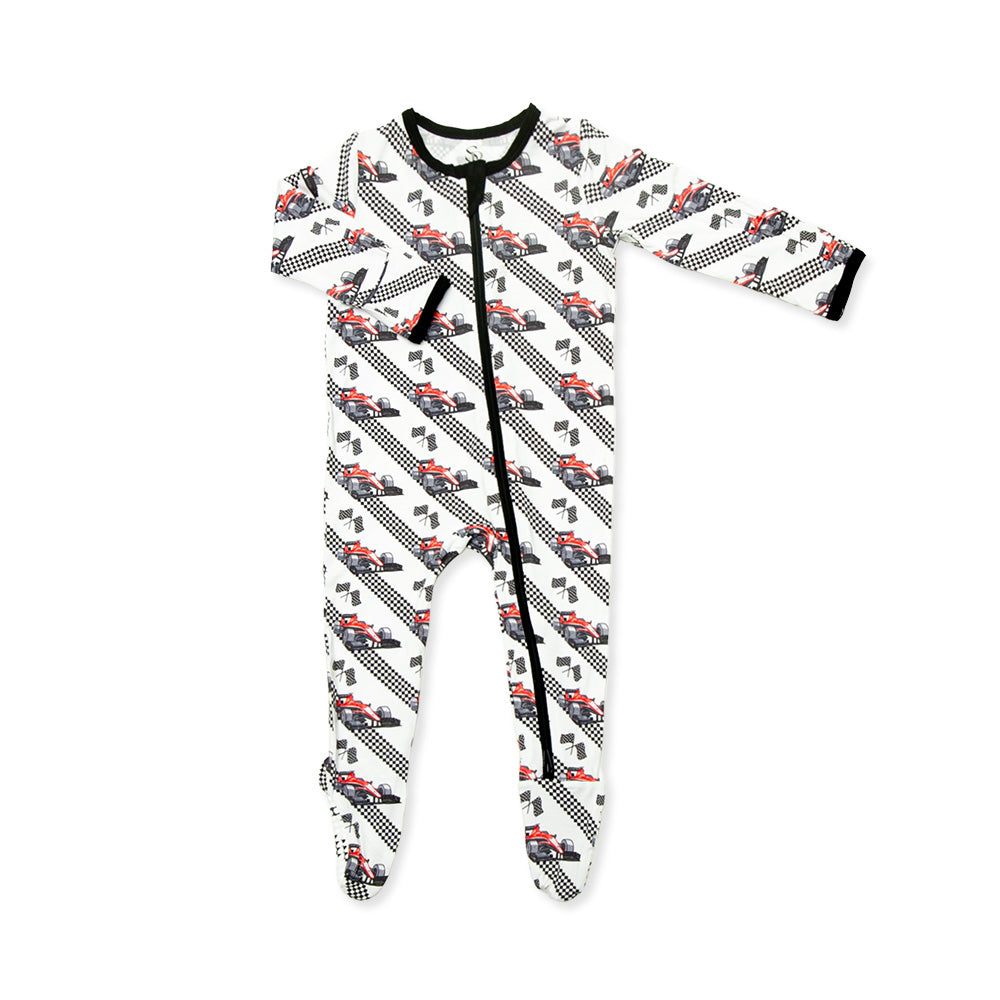 Zippered One Piece Footie in Racecar
