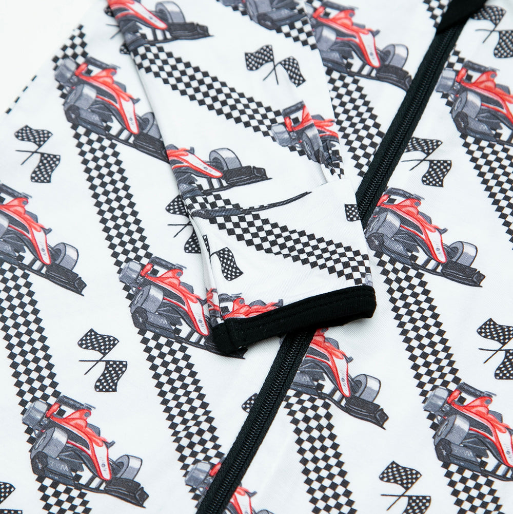 Zippered One Piece Footie in Racecar